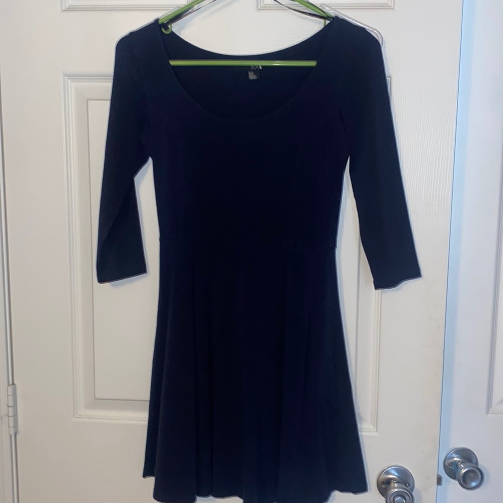 Long sleeve navy skater dress